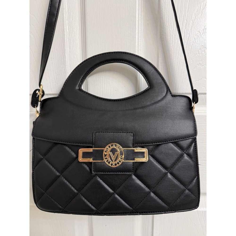 Valentino Orlandi Quilted Vegan Leather Top Handle Purse Crossbody Strap
